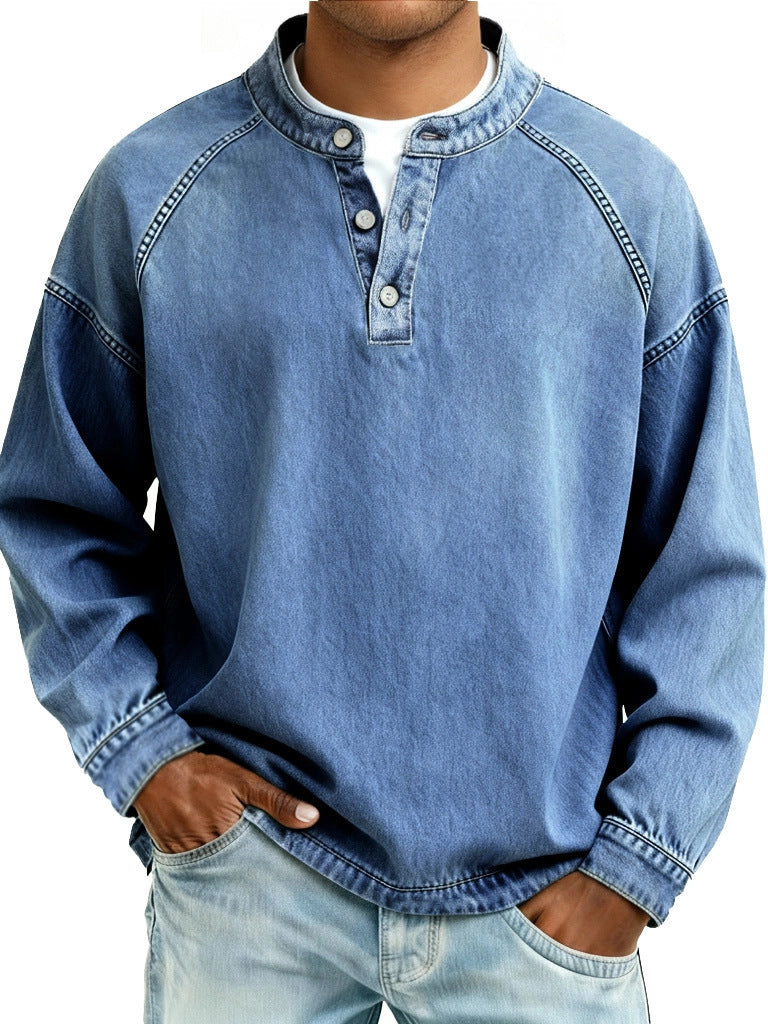 Men's Solid-Colored Casual Top Vintage Long-Sleeve Shirt