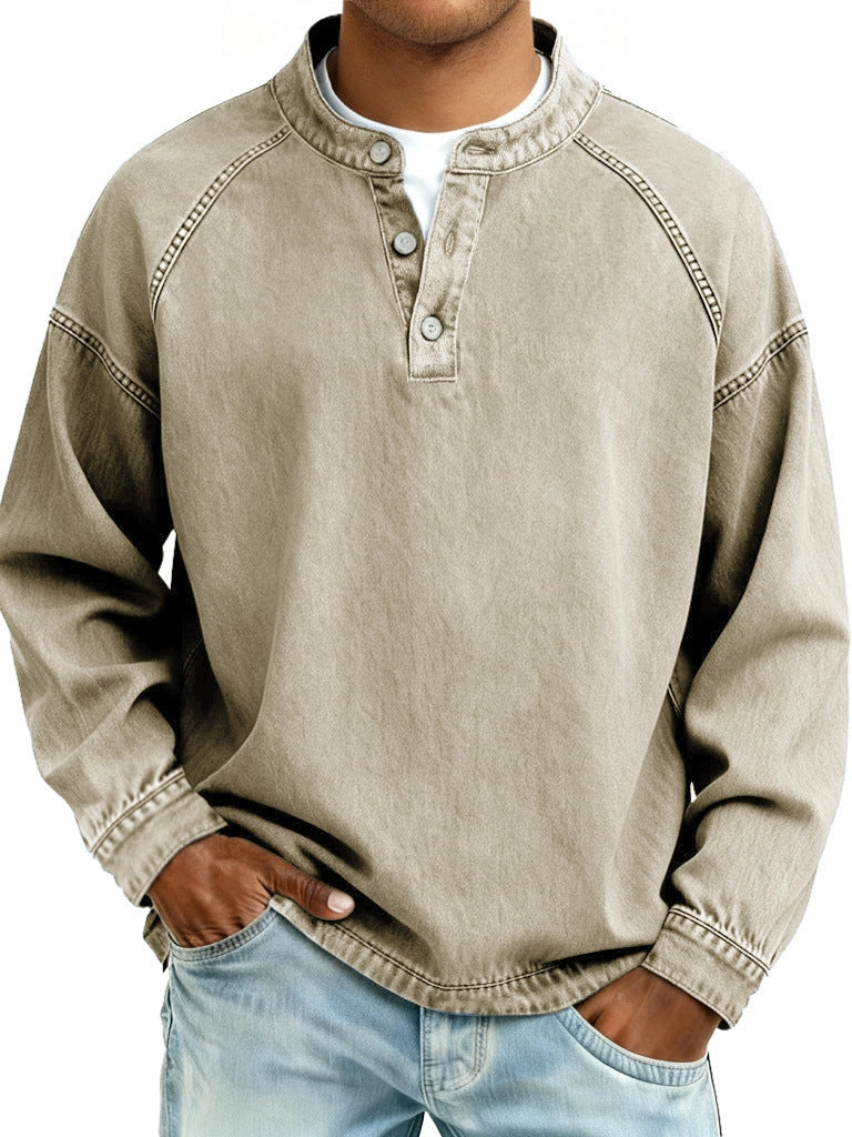 Men's Solid-Colored Casual Top Vintage Long-Sleeve Shirt