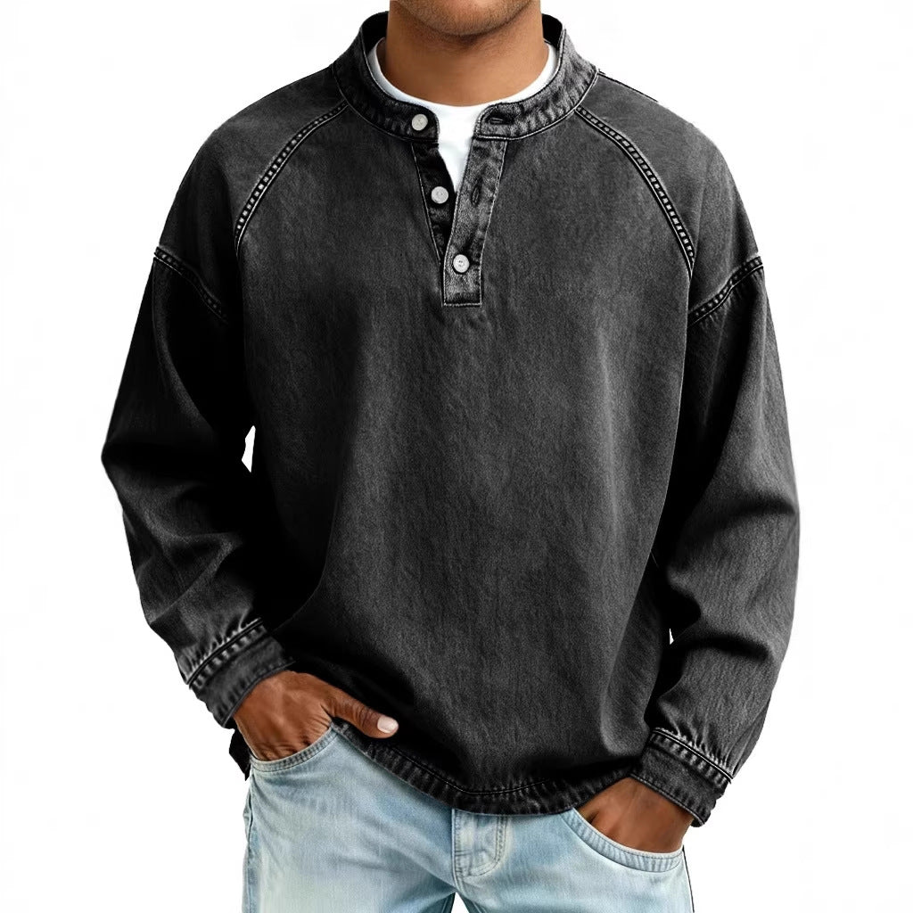 Men's Solid-Colored Casual Top Vintage Long-Sleeve Shirt