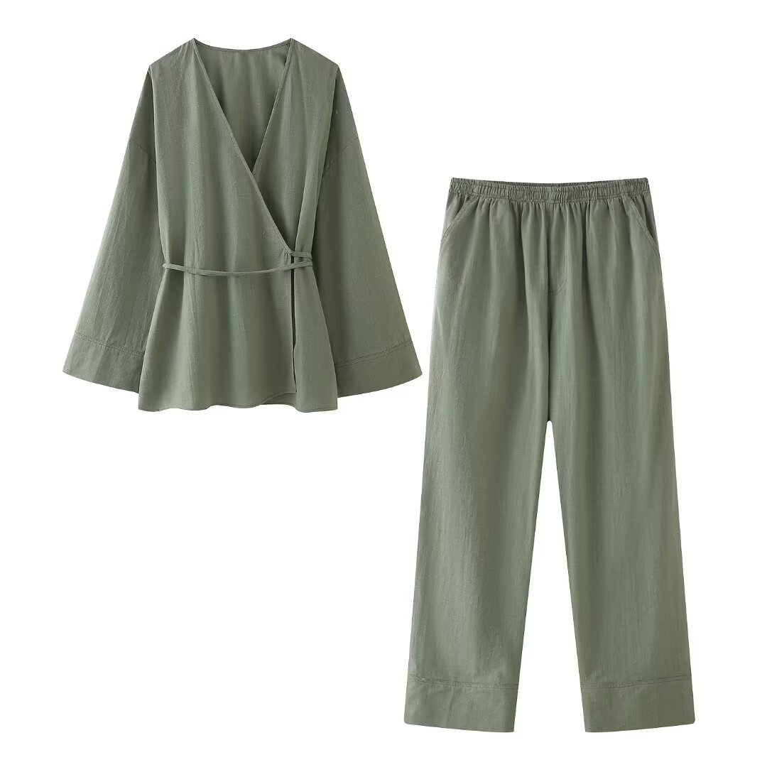 European And American Style Double Breasted Kimono Outerwear Casual Pants