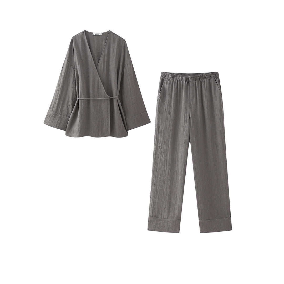 European And American Style Double Breasted Kimono Outerwear Casual Pants
