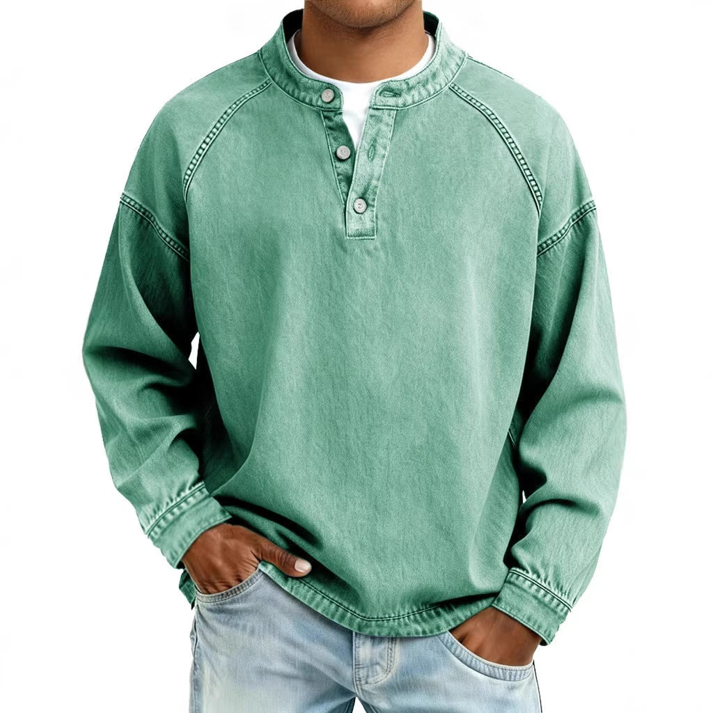 Men's Solid-Colored Casual Top Vintage Long-Sleeve Shirt