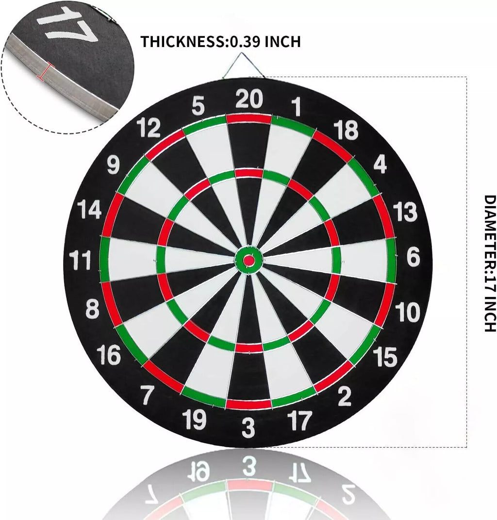 FULL SIZE 17 DARTBOARD SET 6 DARTS FAMILY DART GAME BOARD ADULTS KIDS XMAS