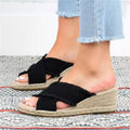 Denim Fashion Hemp Braided Lightweight High Heel Slippers