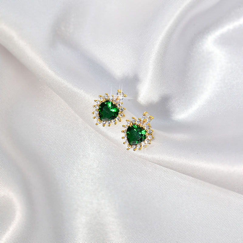 Women's Green Zircon Heart Set Necklace