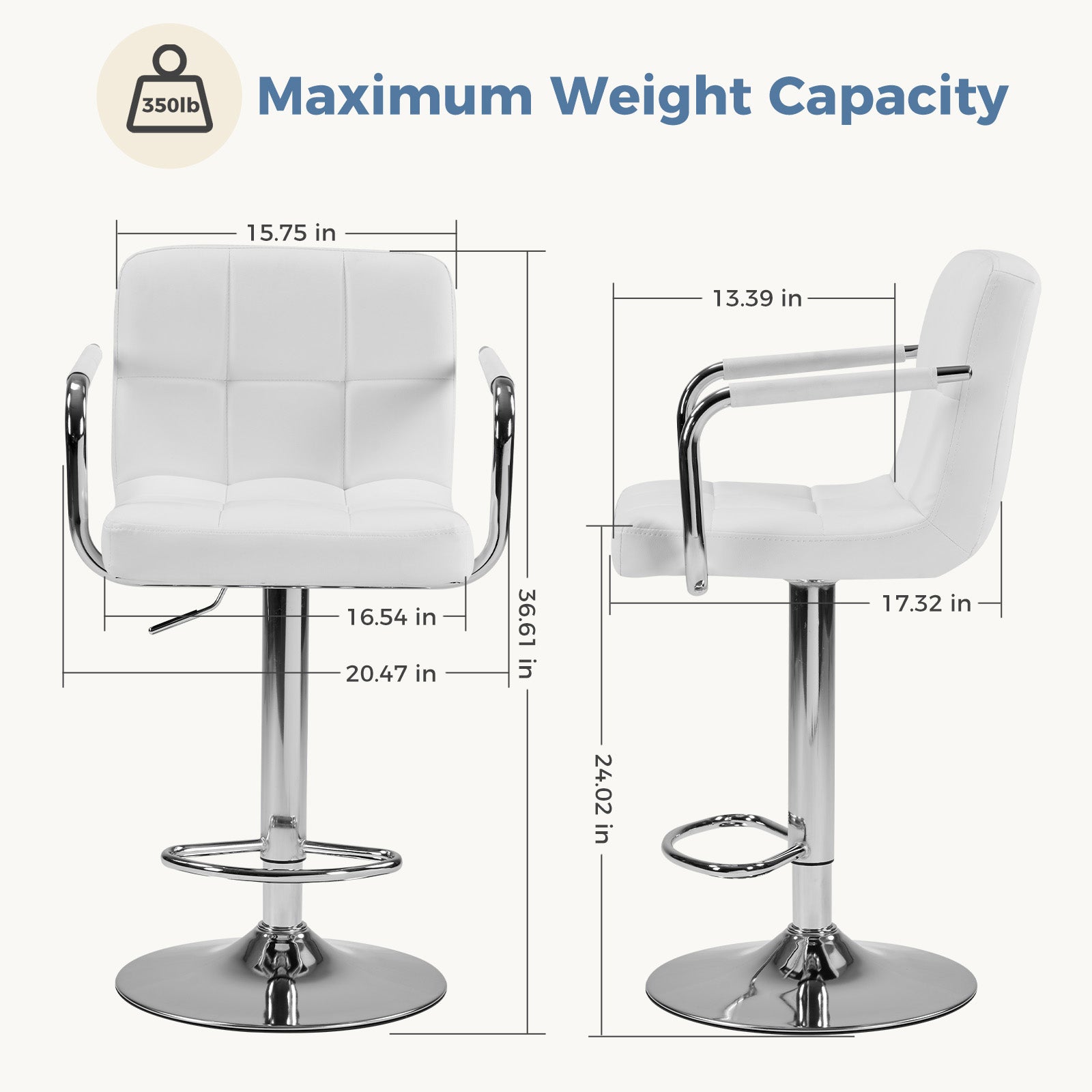 2-piece Bar Chairs, Adjustable Rotating Bar Chairs, Equipped With Padded Armrests And Backrests, Made Of Waterproof Polyurethane Leather Material