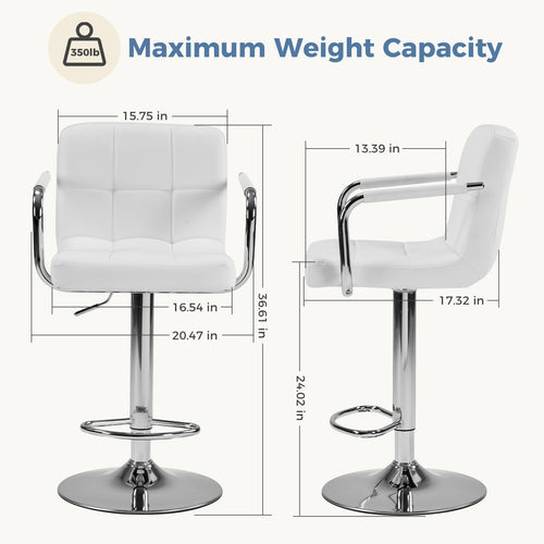 2-piece Bar Chairs, Adjustable Rotating Bar Chairs, Equipped With Padded Armrests And Backrests, Made Of Waterproof Polyurethane Leather Material