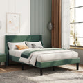 Double Bed Velvet Dark Green 4FT6 Upholstered Bed With Winged Headboard, Wood Slat Support