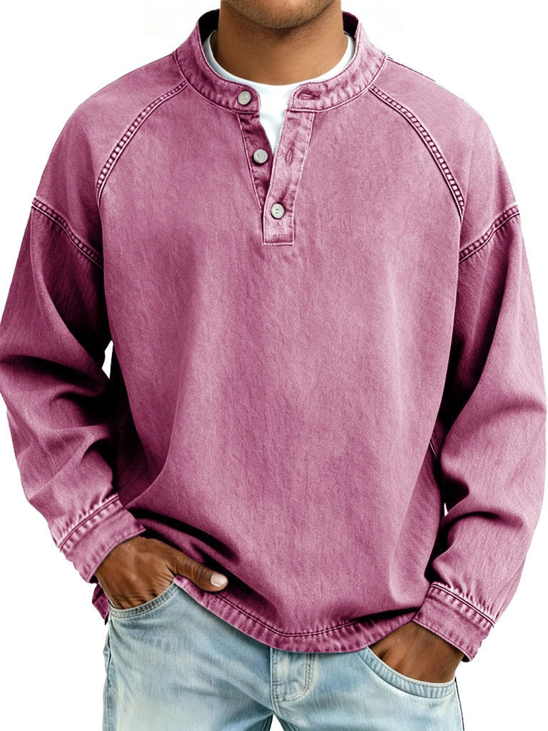 Men's Solid-Colored Casual Top Vintage Long-Sleeve Shirt