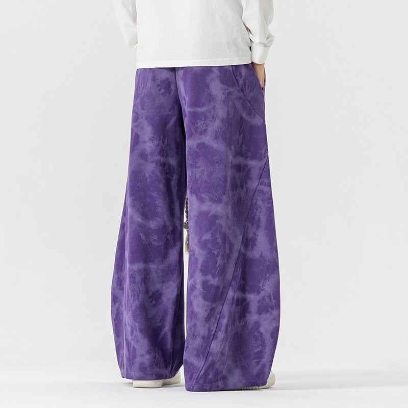 Mens Plus-Size Japanese-Hong Kong Style Tie-Dye Casual Sweatpants